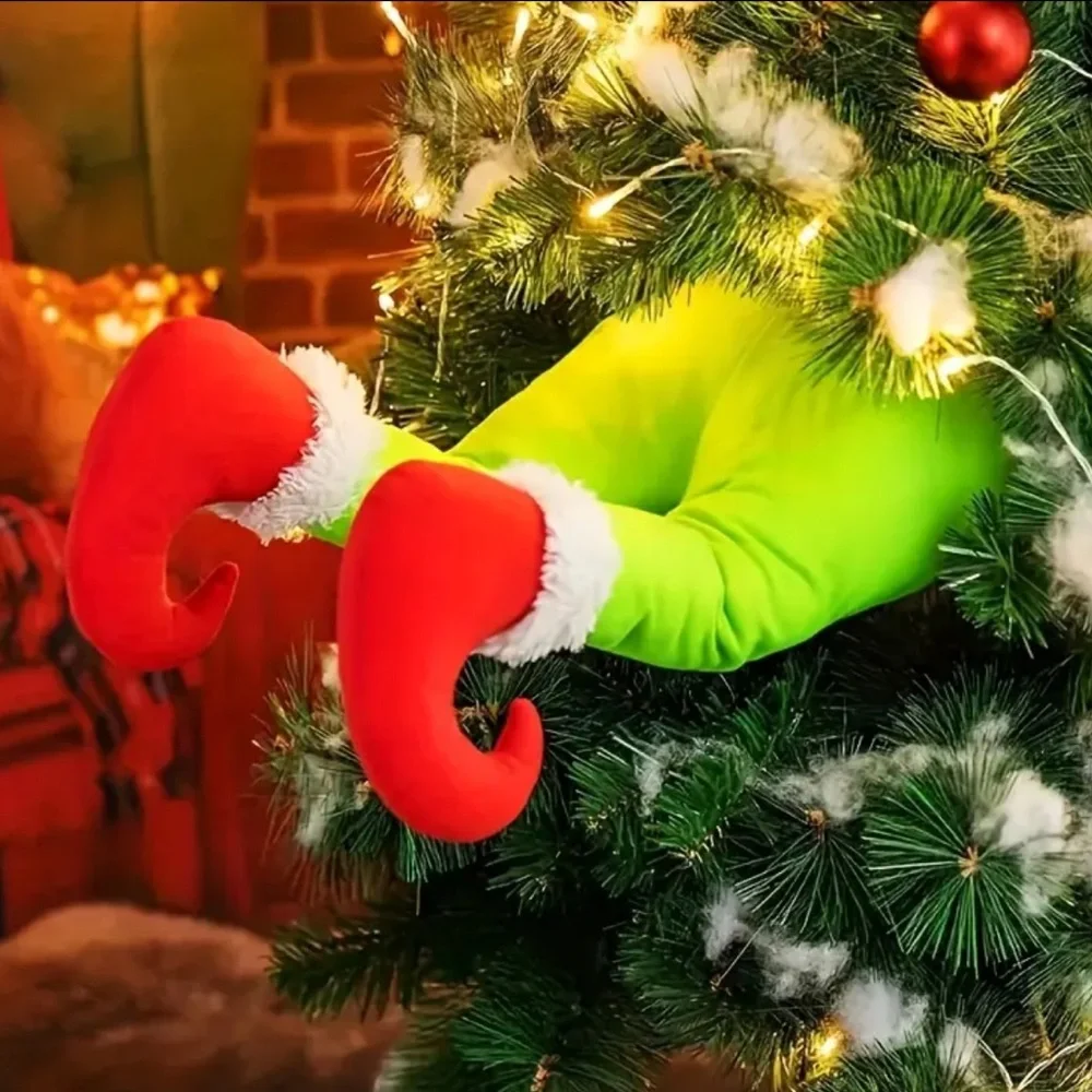 Christmas Tree Ornament Plush Grinch Elf Legs Stuck Xmas Tree Decoration